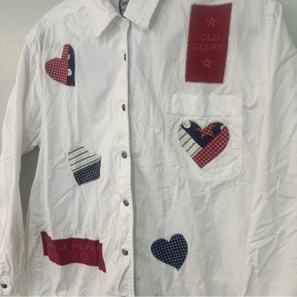 Vintage Authentic Lee Button Front Shirt Patriotic USA Hearts Flag Size Medium - Picture 2 of 12